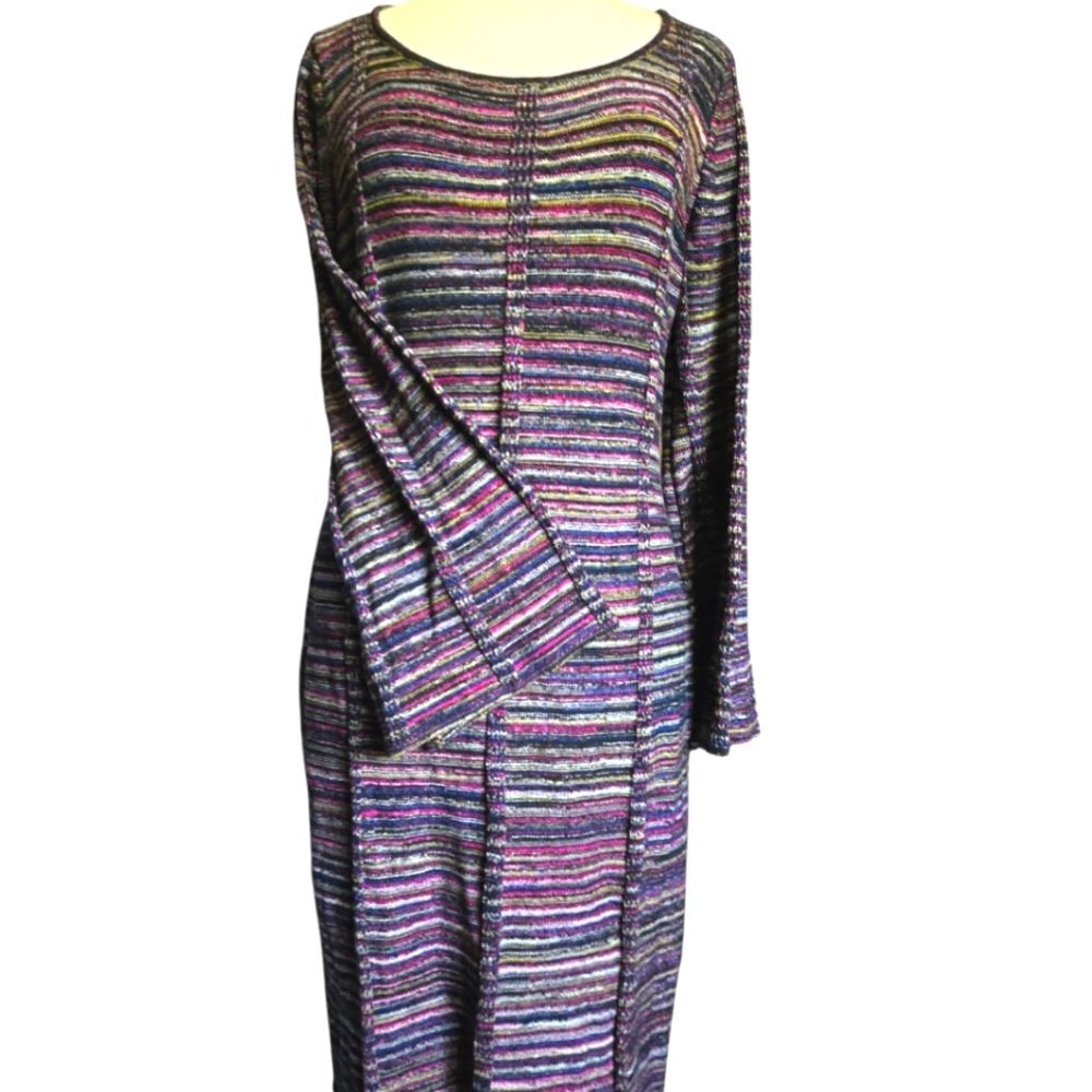 ASHRO STRIPED KNIT SWEATER DRESS - XL